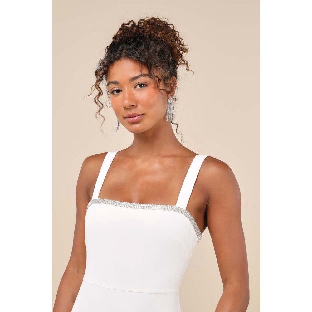 Lulus Glowing Allure Dress White Mini Bodycon Rhinestone Size S - Picture 4 of 12